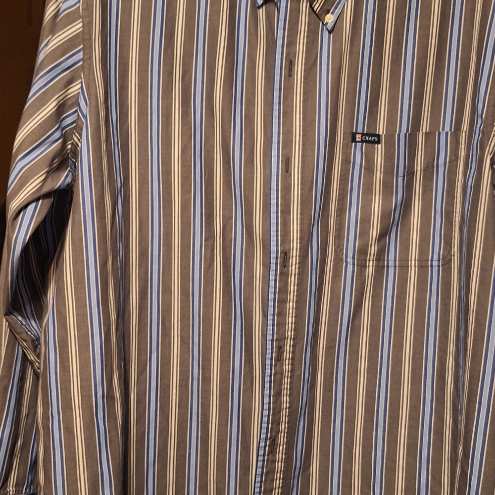 Chaps Men's Striped Button Down Shirt - Green and Blue XL/Tall